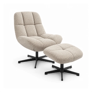 Swing stol INKL. fodskammel - Taupe Bouclé stof - Sort drejesokkel